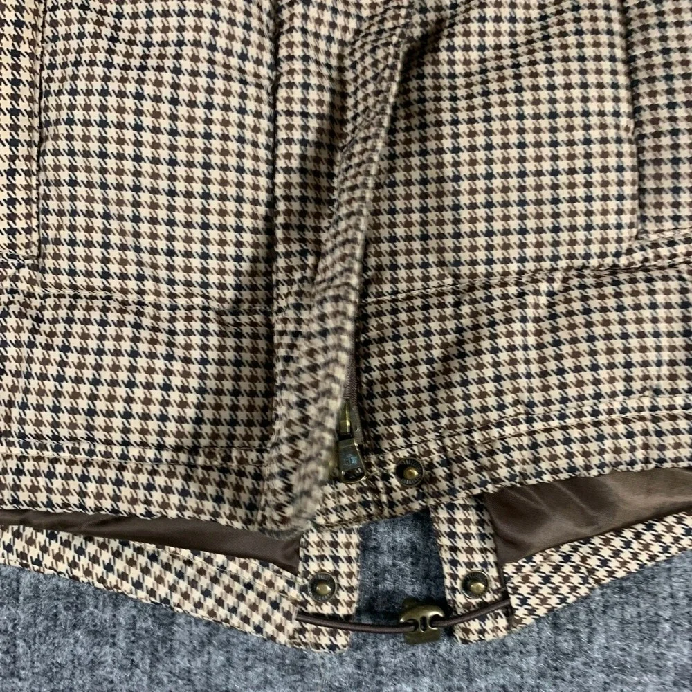 LRL Ralph Lauren Puffer Jacket Womens XXL Brown Houndstooth Faux Fur Hood Luxury